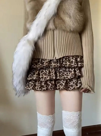 Sexy Leopard Print Mini Skirt for Women Y2k Harajuku Vintage High Wasit A-line Skirts Korean Summer Fashion Clothes Chic