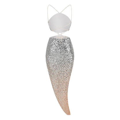 Halter Neck Ring Detail Sequin Crop Top High Slit Skirt Set