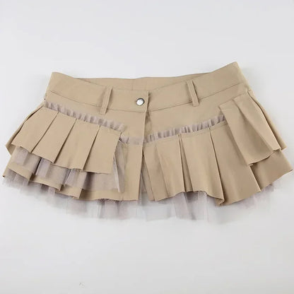 Rhinestone Belts Sexy Y2K Irregular Layered Mesh Cargo Skirts for Womens Summer Fashion High Waist Micro Mini Skirt Female