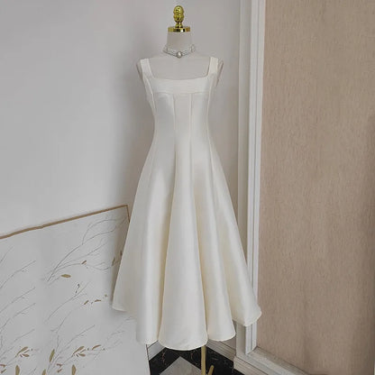 Square Collar Evening Dress French Hepburn Style Niche Temperament Retro Sling Slim Waist Wedding Party Dresses Fluffy Prom Robe