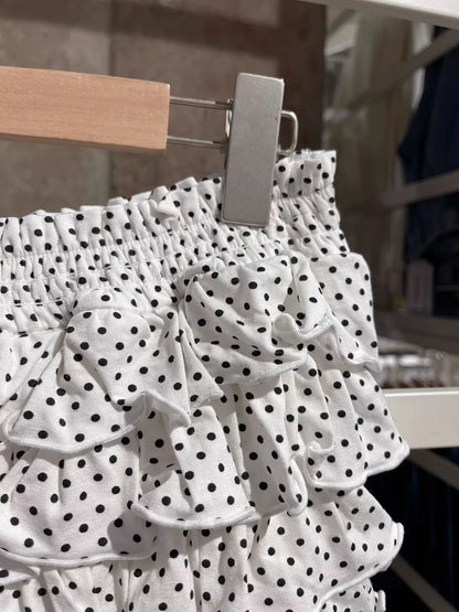 Polka Dot Tiered Skirts Women Summer Elastic Low Waist Lining Ruffles Short Faldas Vintage Sweet Ballet Preppy Style Skirt Y2K