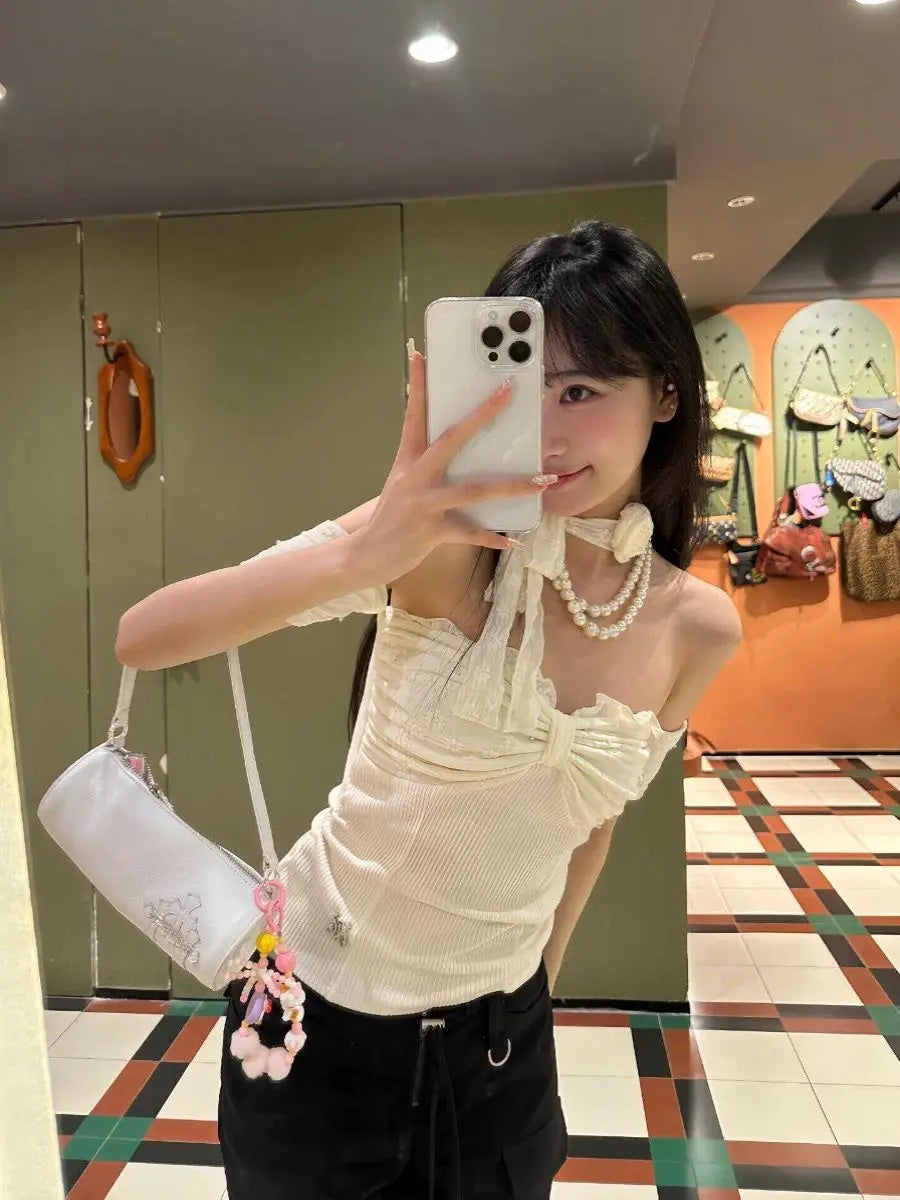 Lace Jacquard Camisetas Sexy Short Sleeve Solid Tshirts Women Tees Slash Neck Slim Fit Y2k Skinny Bow Floral Scarf Hotsweet