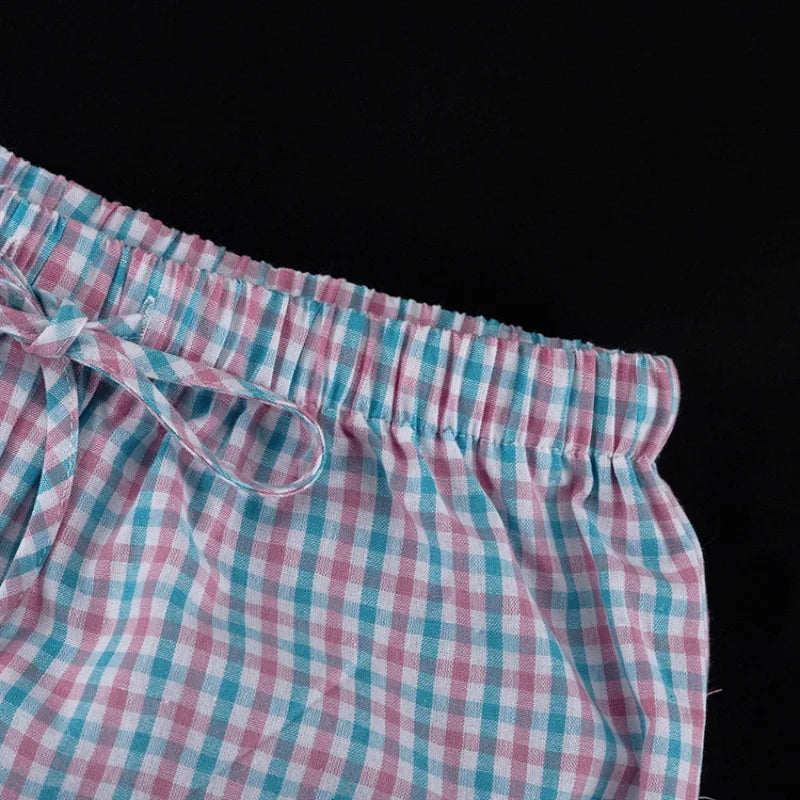 Women's Pink Blue Plaid Set Oversized Shirt & Wide-Leg Pants 2 Piece Set Casual Loose Long Sleeve Co-ord Outfits Chic Tracksuit