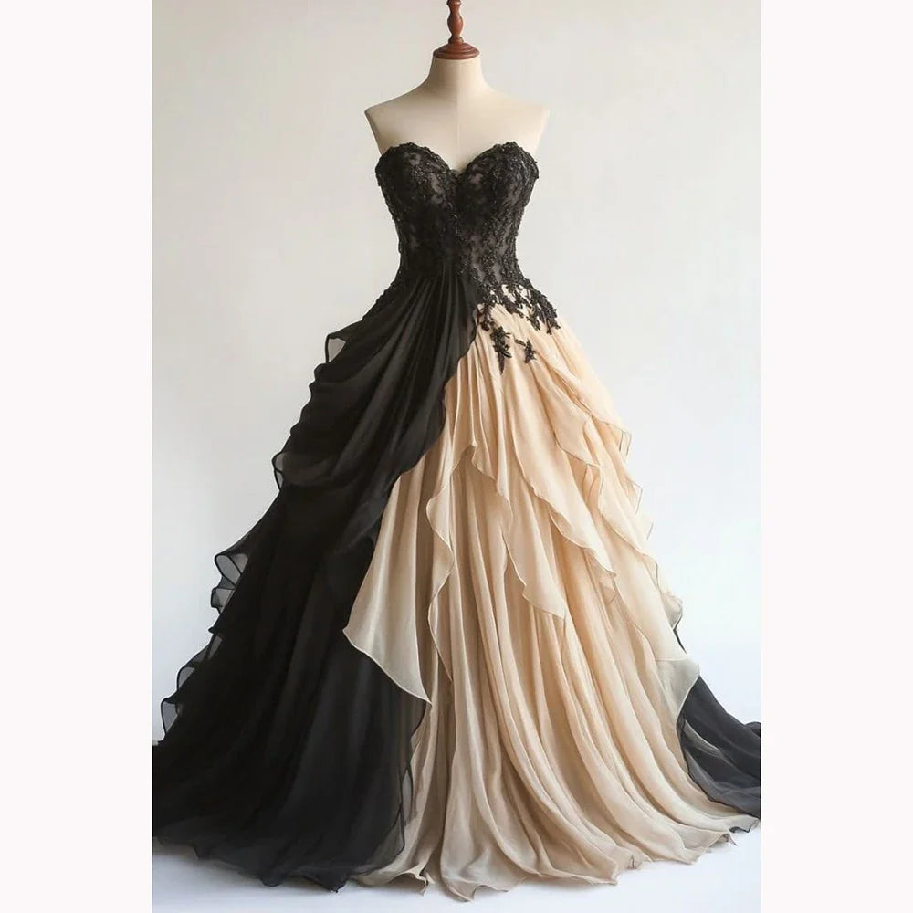 Women Dresses A-Line Sweetheart Neck Chiffon Applique Long Prom Gowns Elegant Wedding Banquet Evening Party Dresses