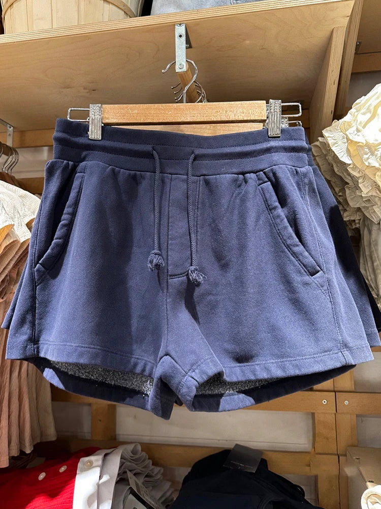 Women Casual Cotton Drawstring Shorts Summer Solid Elastic High Waist Sports Sweatpants Female Y2k Streetwear Thick Shorts