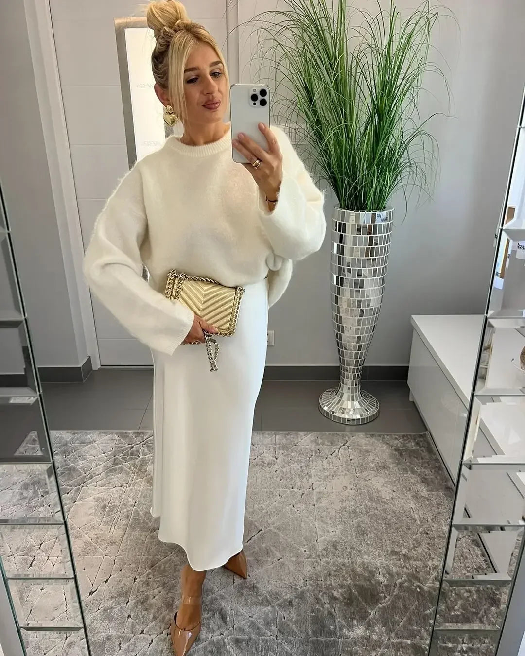 Casual Solid Color Women O Neck Cashmere Sweater New Elegant Women's Long Sleeves Knitted Jumper Autumn Chic Lady Pullovers