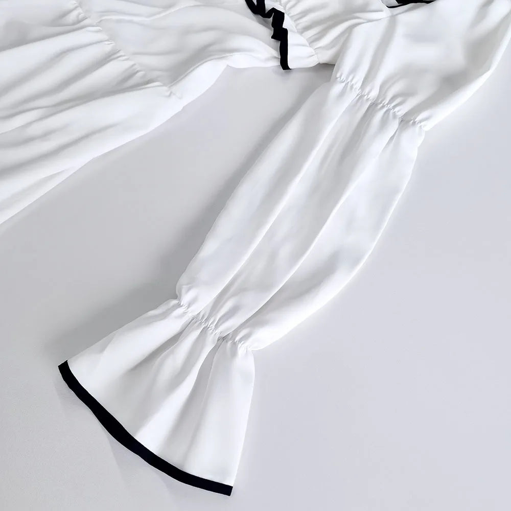 White Elegant A-line Mini Dress Women 2025 New Spring Square Collar Long Sleeve Vestidos High Waist Casual Fashion Short Dresses