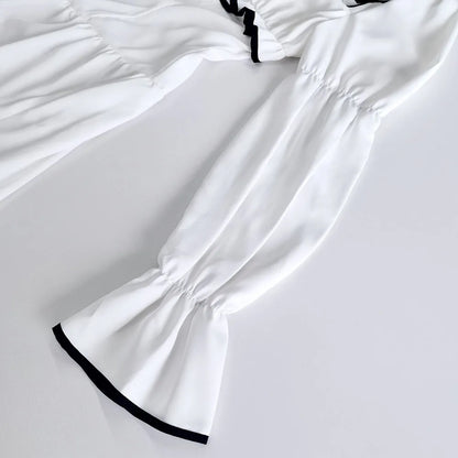 White Elegant A-line Mini Dress Women 2025 New Spring Square Collar Long Sleeve Vestidos High Waist Casual Fashion Short Dresses