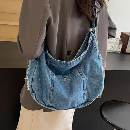 Single Shoulder Denim Women Bag Casual Korean Versatile Outdoor Crossbody Large Capacity Bags