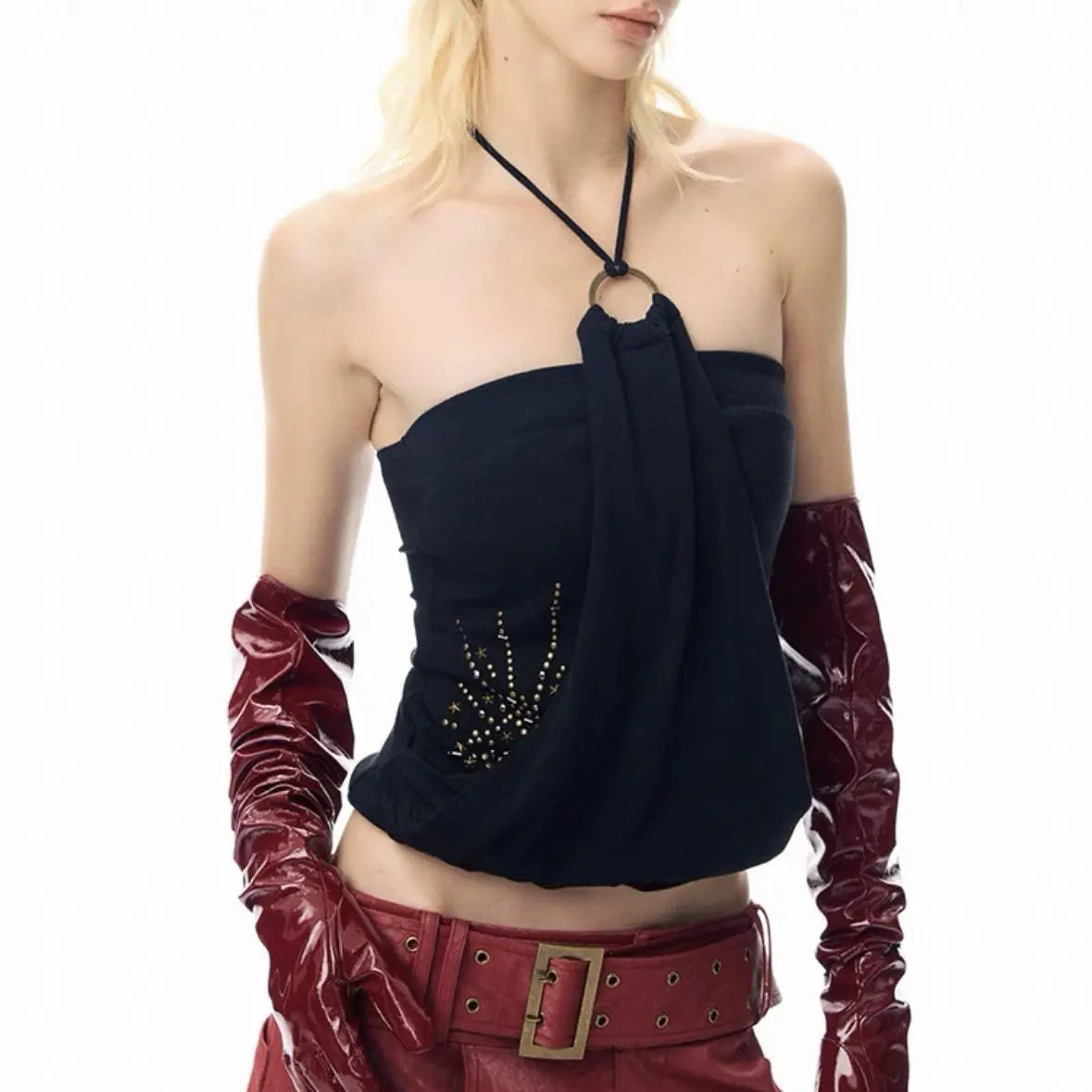 Two-in-One Layered Halter Y2K Baddie Style Crop Top Figure-Flatching Summer Going-Out Shirt