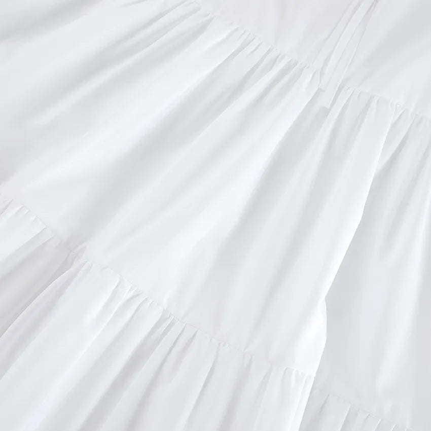 Summer Cotton A-line Loose Ruffles White Dress Women Casual O-neck Lace-up Sleeveless Mini Dress Female Holiday Party Dress 2025