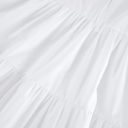 Summer Cotton A-line Loose Ruffles White Dress Women Casual O-neck Lace-up Sleeveless Mini Dress Female Holiday Party Dress 2025