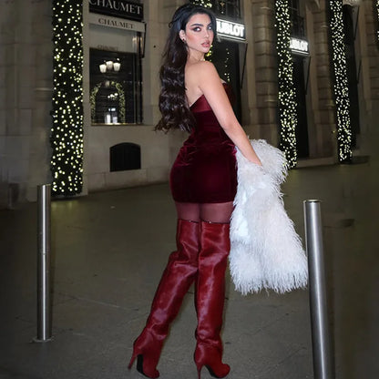 Strapless Sweetheart Neck Velvet Bodycon Mini Dress