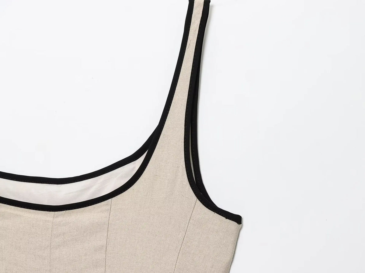 Women's Summer Commuter Simple Casual Midi Dress Sleeveless Square Neck Open Back Side Zipper Bright Line Women's Elegant Dress