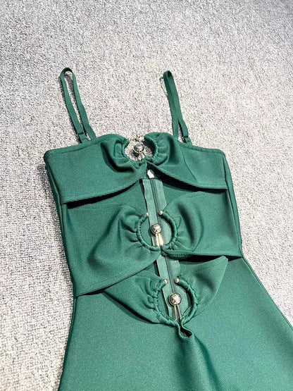 Sweetheart Spaghetti Strap Midriff Cutout Metal Ring Bodycon Maxi Dress