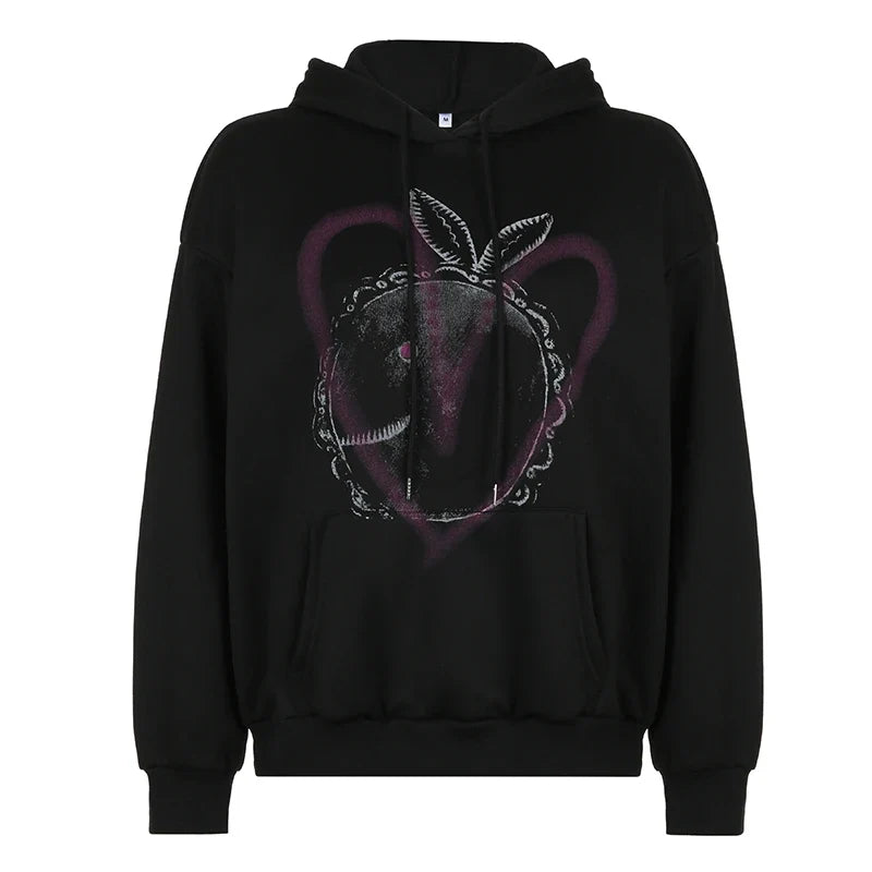 American Street Fun Unisex Graffiti Print Hooded Hoodie Women's Loose Oversize Coat