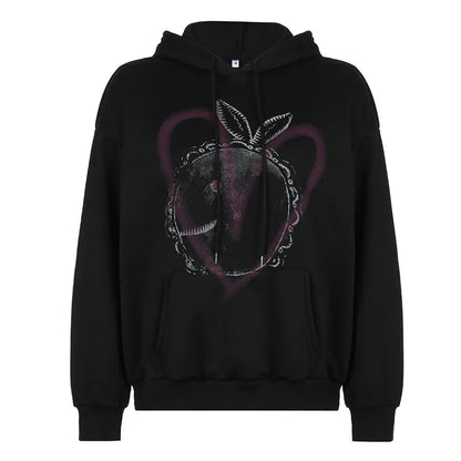 American Street Fun Unisex Graffiti Print Hooded Hoodie Women's Loose Oversize Coat