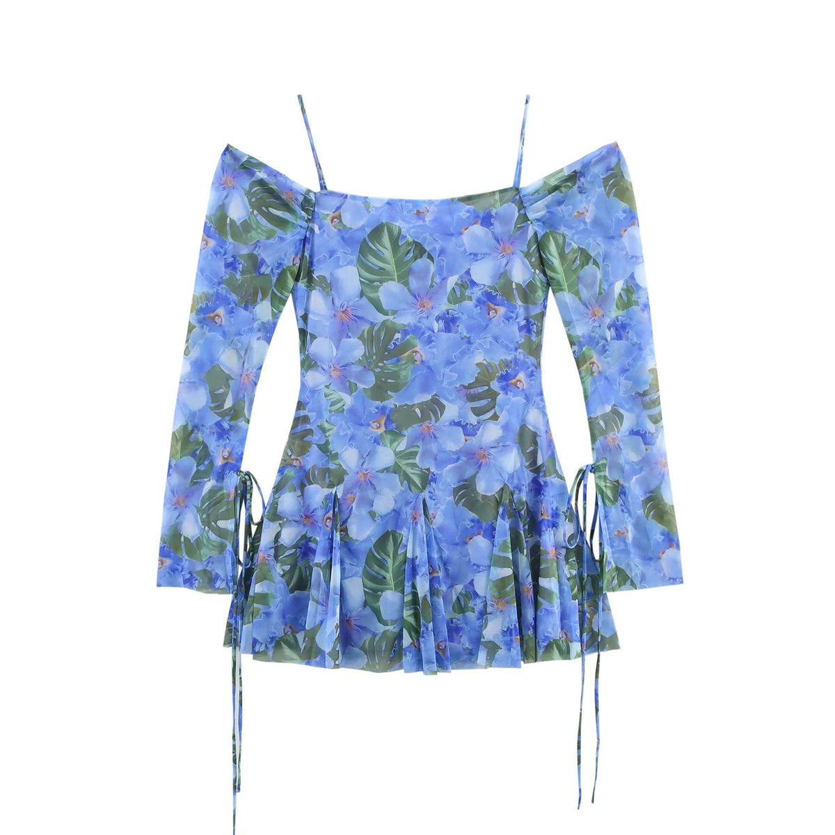 Sexy Beach Holiday Fashion Women's Dress Printed Long Sleeve Backless Lace-up Ruffled Mini Dress Fashion Summer Dress