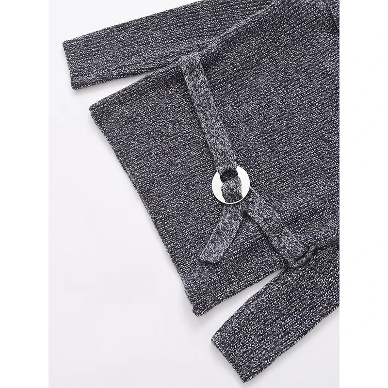 High Street Women Sexy Off Shoulder Knit Sweater Long Sleeve With Belt Slim Gray Pullover Female Autumn Winter Knitwear