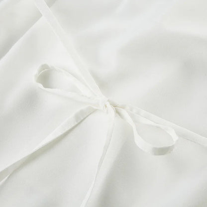 Spring Summer French Style V-Neck Pleated Blouse With Waist Tie Lightweight Solid Color Cardigan Top Casual Office Wear