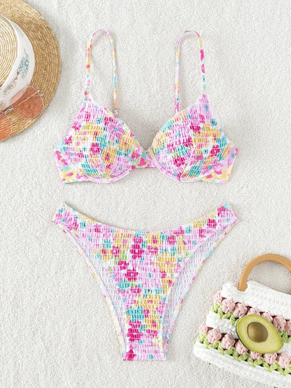 Sexy Bandeau Push Up Bikini Set Ruched Bikinis Swimwear Women Underwired Swimsuit 2 Piece Bathing Suit Beachwear Female Biquini