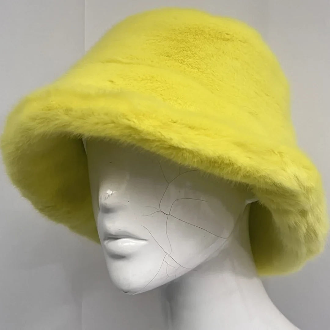 Winter 58-60cm XL Faux Fur Bucket Hat For Women Outdoor Warm Luxury Oversize Fisherman Hat Girl Trendy Party Long Fur Panama Cap