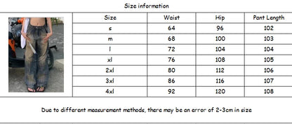 Washed Patchwork High Waist Jeans for Women American Vintage Distressed Straight Jeans Hip Hop High Street Wide Leg Trousers