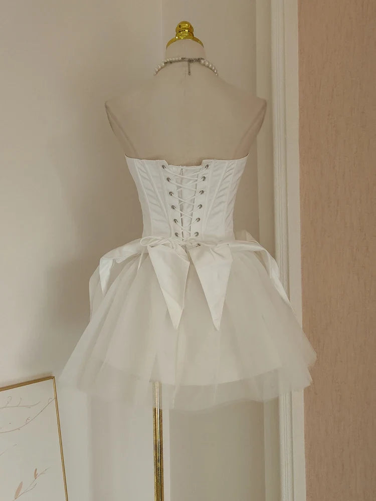 2PC Elegant White Black Off-shooulder Short Prom Gown with Corset Back Mini Evening Birthday Party Dress Cocktail Dresses 2024
