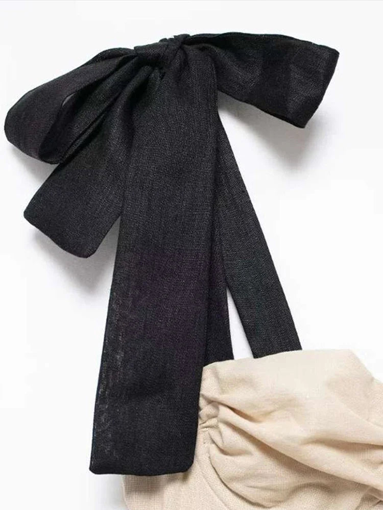 Elegant Bow Sling Mini Dress Women Sleeveless Backless High Waist Contrast A-line Party Dresses 2024 Summer New Chic Lady Robe