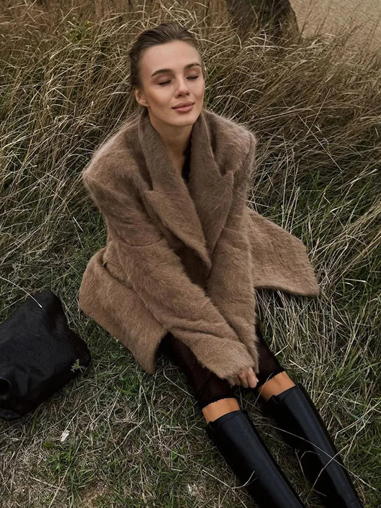 Retro Solid Color Long Sleeved Lapel Women's Coat Fashion Pocket Double Breasted Jacket Autumn High Street Ladies Outerwear