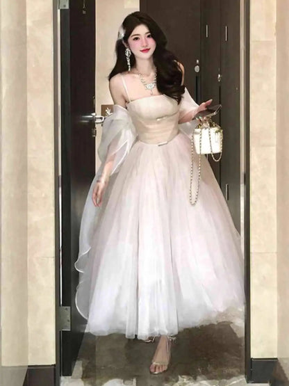 High-Grade Wear Waist Trimming Lace up Suspenders Dress Beautiful Long
