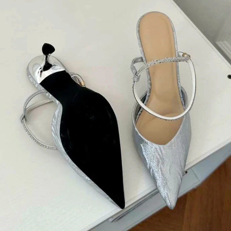 Shiny Pointed Toe High Heels Women Luxury Party Dress Shoes Sexy Elegant Slingback Shoes Fashion Brand Sandals for Women Pumps
