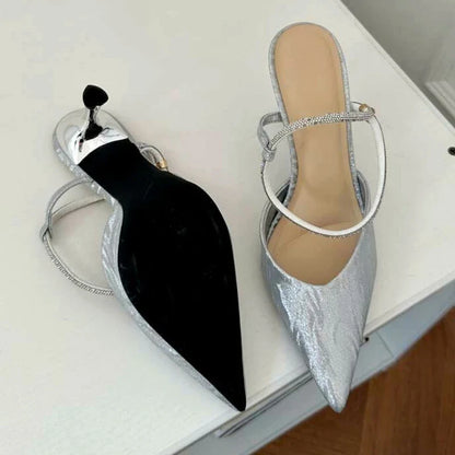 Shiny Pointed Toe High Heels Women Luxury Party Dress Shoes Sexy Elegant Slingback Shoes Fashion Brand Sandals for Women Pumps