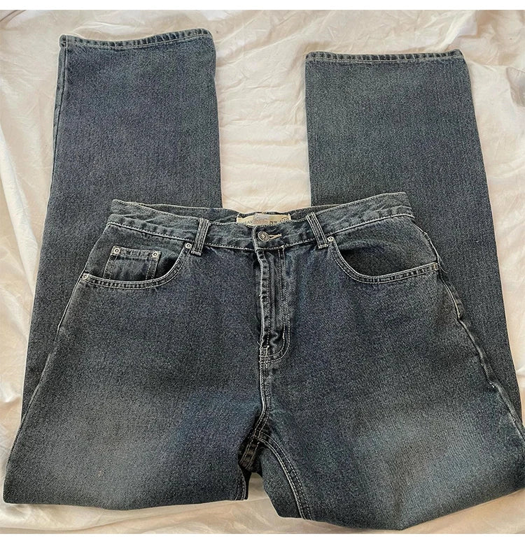 Baggy Jeans Straight Leg Pants Y2k Denim Trousers Vintage Loose Blue Washed Mom Jeans New Fashion High Waist Jeans Women