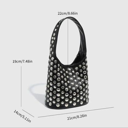 New Rivet Bucket Bag Motorcycle Texture Trend Handbag Highlights Unique Personality Tortoise Shell Sequins Soft Ladies Bag