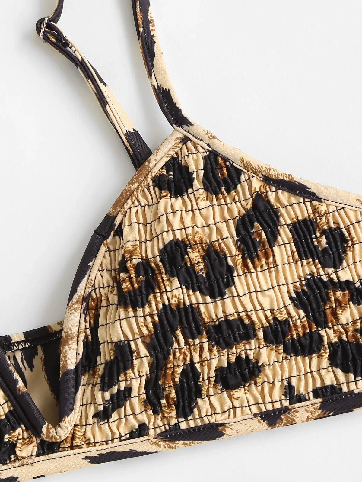 Leopard Smocked V Wired Cheeky Bikini Swimwear