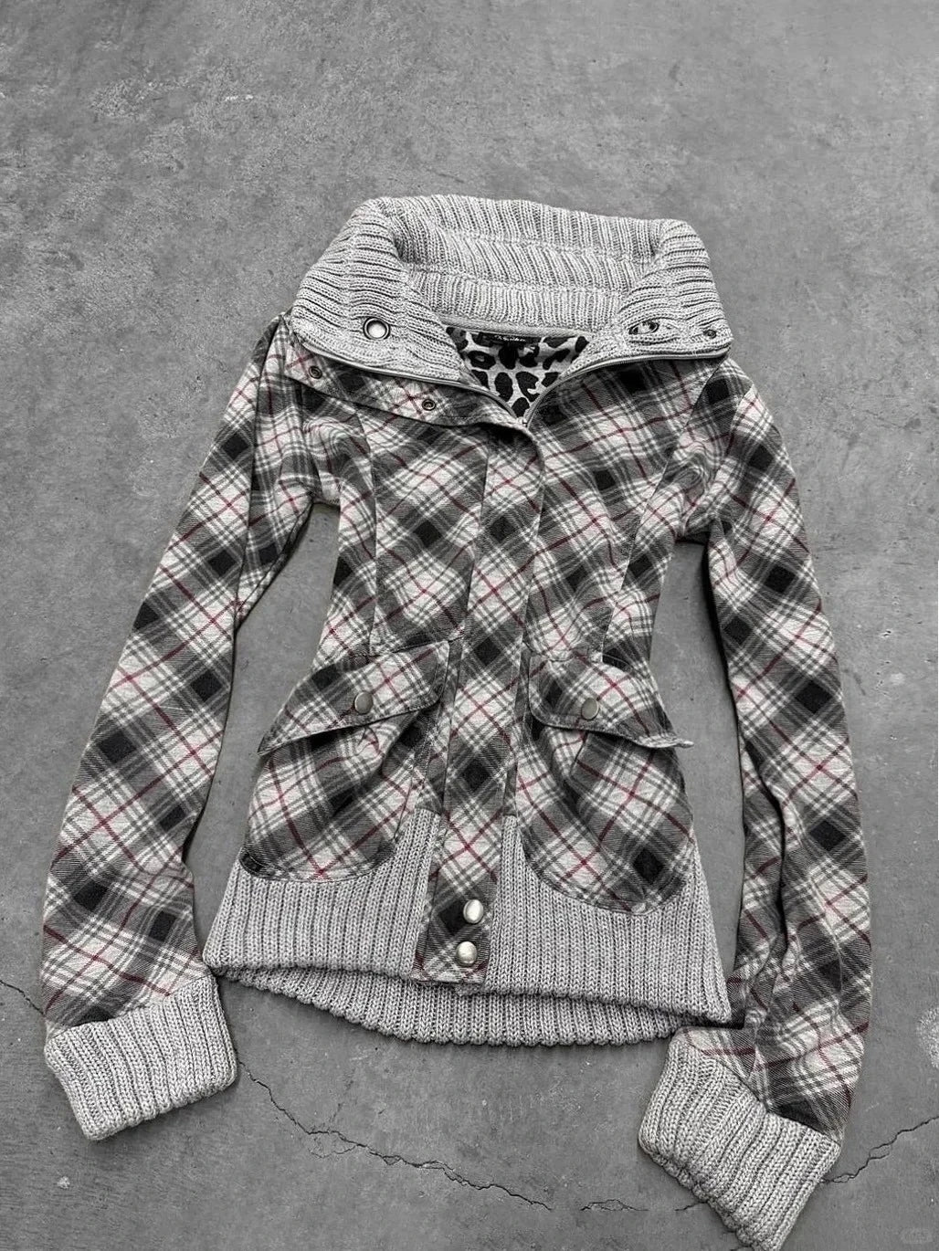 Fashion y2k Millennium Hot Girl vintage plaid plush hooded coat versatile autumn and winter coat, women's niche design slim coat