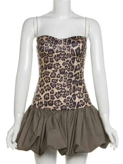 Print Corset Top Tulle Bubble Skirt Mini Dress