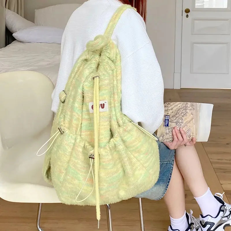 High-capacity All Match Drawstring Backpacks Women Sweet Y2k Aesthetic Schoolbags Contrast Color Girl Chic Backpack for Students