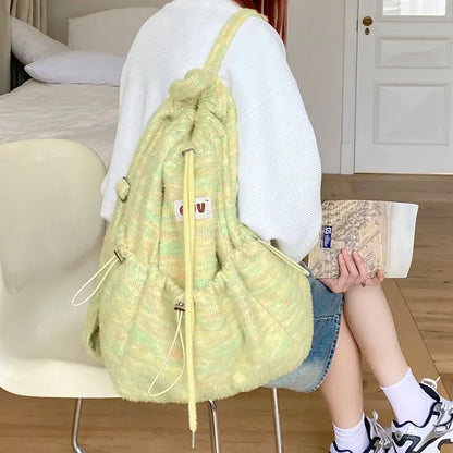 High-capacity All Match Drawstring Backpacks Women Sweet Y2k Aesthetic Schoolbags Contrast Color Girl Chic Backpack for Students