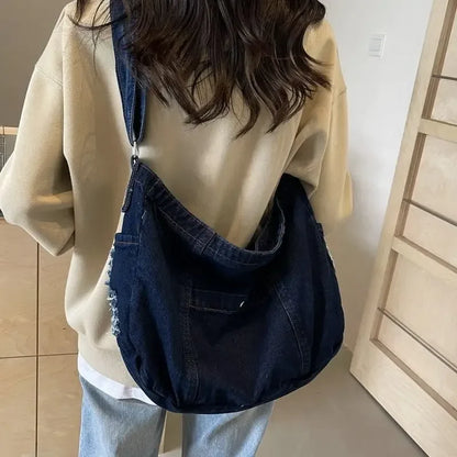 Single Shoulder Denim Women Bag Casual Korean Versatile Outdoor Crossbody Large Capacity Bags