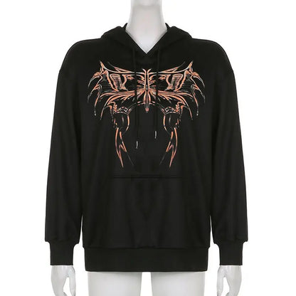 Hooded Sweatshirt Printed European And American Style Dark Loose Women High Street Versatile Long-Sleeved Outer Top To Look Slim