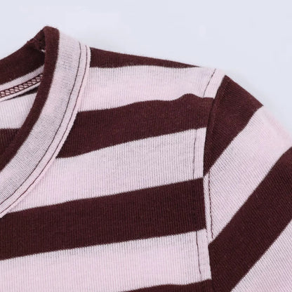 Women's Spring Fashion Versatile Round Neck Striped Short Pullover Top Female Elegant High Street Casual Long Sleeve Top