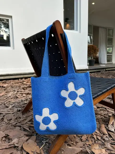 Fashion Sweet Kawaii Flower Shoulder Underarm Bag High-capacity Y2k All Match Handbags Women Knitted Casual Shopping Tote Bags