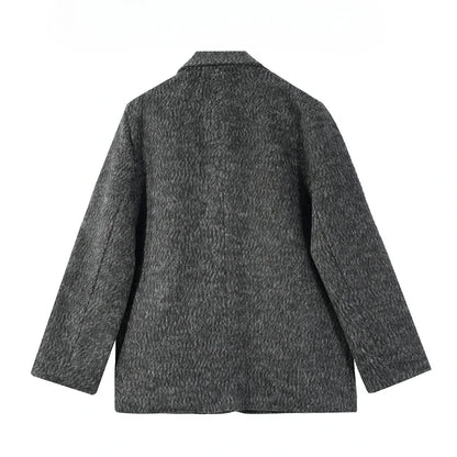 Advanced Gray Padded Shoulder Suit Woolen Coat for Women in Autumn and Winter, Thickened Plush, Niche Woolen Coat Trend