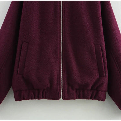 Casual Zipper Long Sleeve O-neck Coat for Women Spring New Solid Loose Female Jacket Vintage Ladies Outwear Top High Street