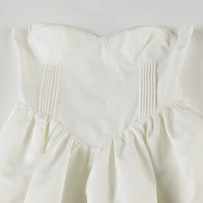 French Style Women Strapless A-line Dress White Romantic Chic Backless Lace-up Corset Long Dress Evening Party Outfit