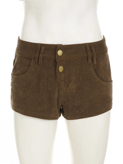Casual Patchwork Fur Leopard Corduroy Shorts Basic Low-Waisted Shorts Women Autumn Winter Fashion Streetwear Lady