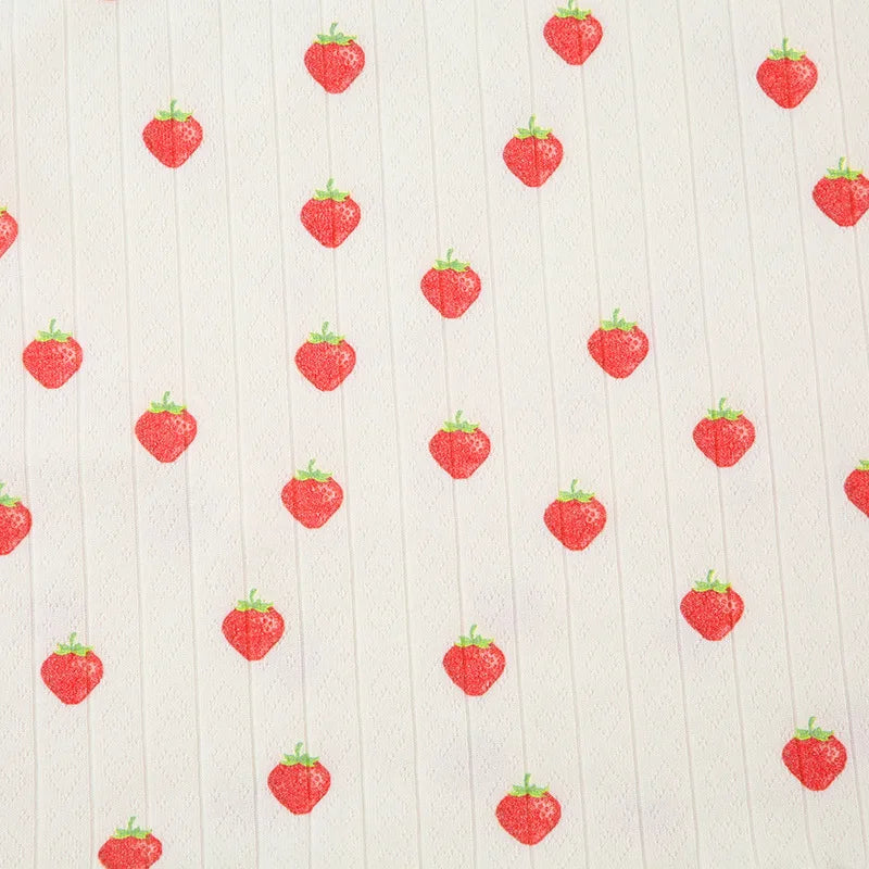 Strawberry Print Eyelet Two-piece Set Women Summer Sleeveless Slim Camis+Drawstring Pants Sets Home Cozy Sweet Casual Pajamas