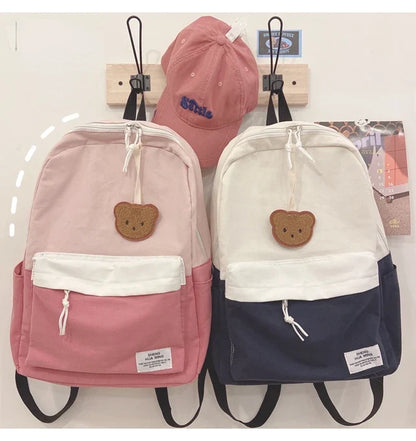 Women Korean Harajuku Students Backpack Simple Contrast Color Patchwork Casual Backpacks Kawaii All Match Girls Y2k Schoolbags